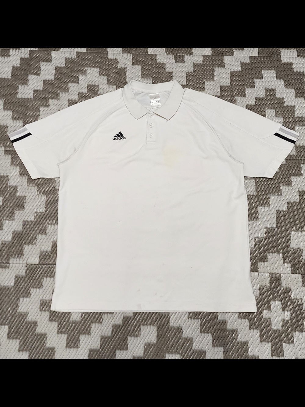 Adidas Men’s White Polo Shirt with Contrast Sleeve Stripes